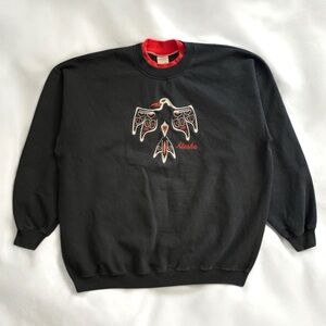 Vintage 90s/Y2K Alaska Thunderbird Embroidered Double Collar Black Sweatshirt